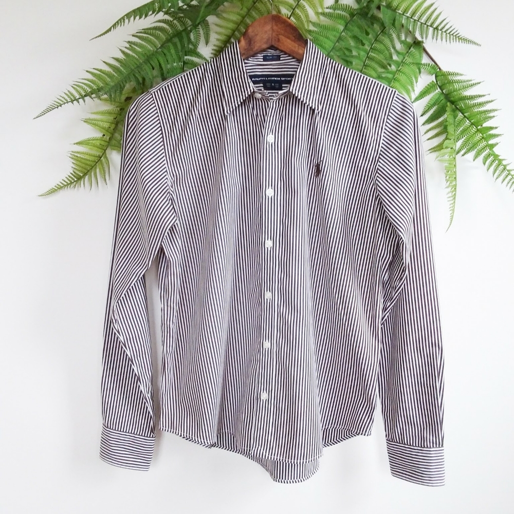 Ralph Lauren Striped Button Down Shirt Brown White